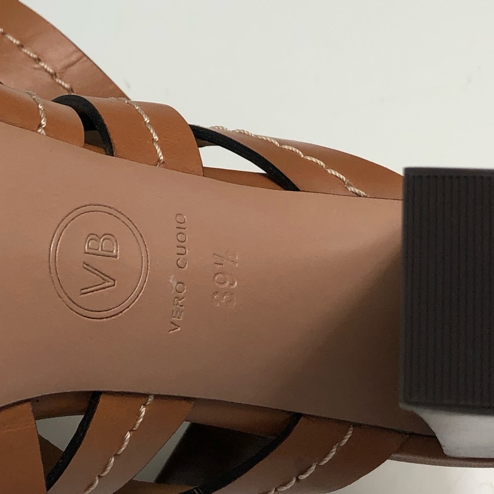 Veronica Beard Macey Vachetta Stich Leather Heel Sandals Sz 39.5 - Picture 4 of 9